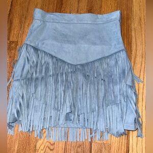 Altar'd State Light Blue Suede Fringe Mini Skirt